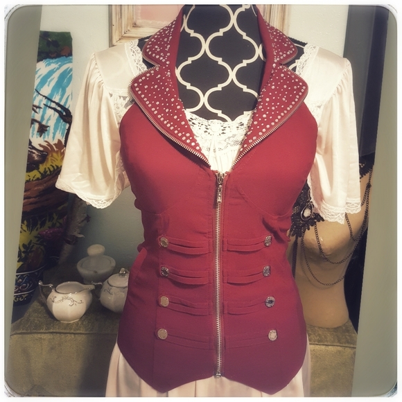 Oh Yes Tops - Oh Yes! Military style embellished halter top vest